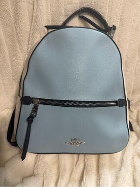 Coach Sky Blue Leather Mini Backpack with Navy Trim